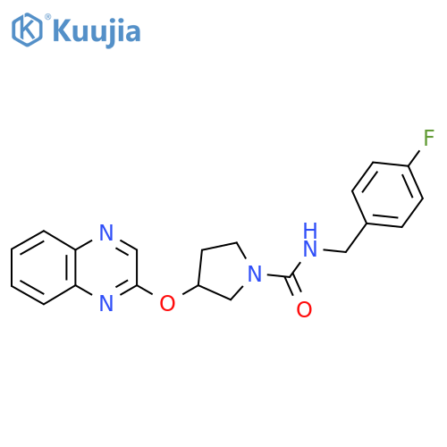 N-[(4-fluorophenyl)methyl]-3-(quinoxalin-2-yloxy)pyrrolidine-1-carboxamide structure