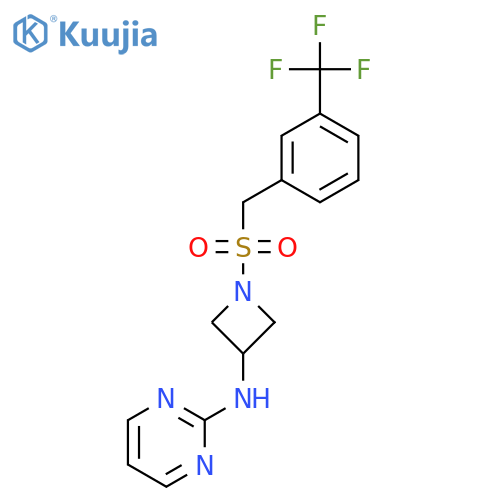 N-(1-{3-(trifluoromethyl)phenylmethanesulfonyl}azetidin-3-yl)pyrimidin-2-amine structure
