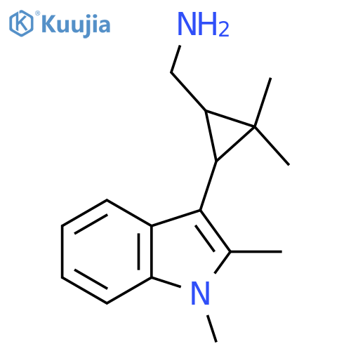 3-(1,2-dimethyl-1H-indol-3-yl)-2,2-dimethylcyclopropylmethanamine structure