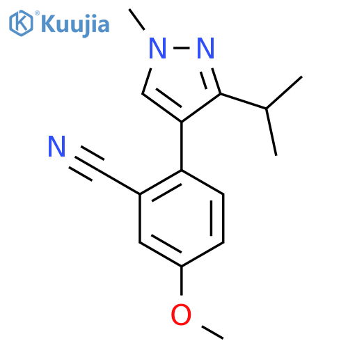 5-methoxy-2-[1-methyl-3-(propan-2-yl)-1H-pyrazol-4-yl]benzonitrile structure
