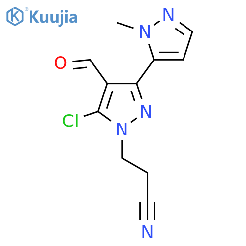 3-5-chloro-4-formyl-3-(1-methyl-1H-pyrazol-5-yl)-1H-pyrazol-1-ylpropanenitrile structure
