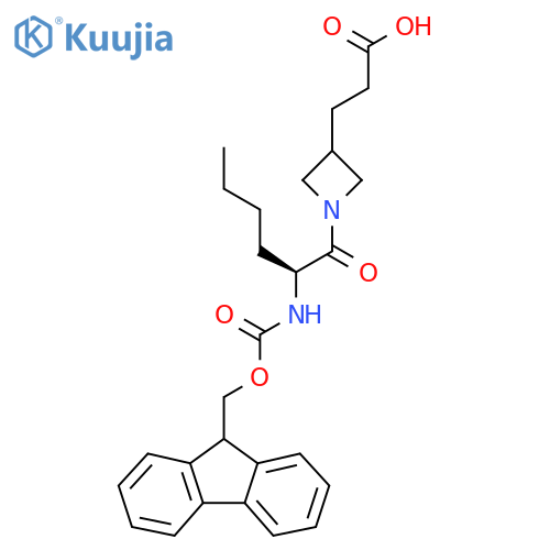 3-{1-(2S)-2-({(9H-fluoren-9-yl)methoxycarbonyl}amino)hexanoylazetidin-3-yl}propanoic acid structure