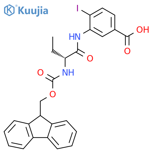 3-(2R)-2-({(9H-fluoren-9-yl)methoxycarbonyl}amino)butanamido-4-iodobenzoic acid structure