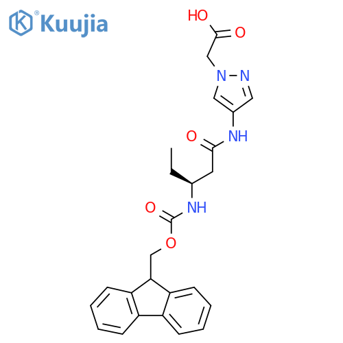 2-{4-(3S)-3-({(9H-fluoren-9-yl)methoxycarbonyl}amino)pentanamido-1H-pyrazol-1-yl}acetic acid structure