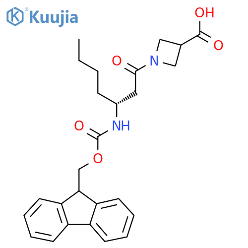 1-(3R)-3-({(9H-fluoren-9-yl)methoxycarbonyl}amino)heptanoylazetidine-3-carboxylic acid structure