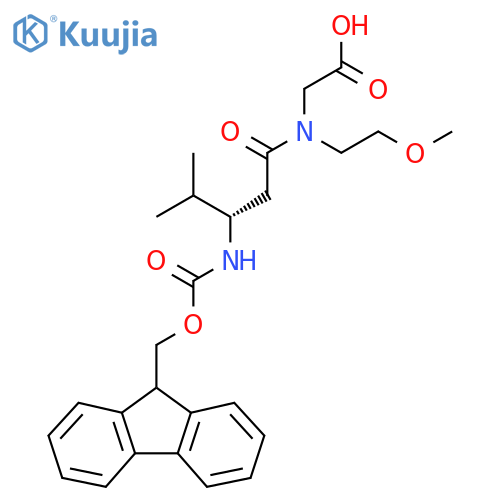 2-(3S)-3-({(9H-fluoren-9-yl)methoxycarbonyl}amino)-N-(2-methoxyethyl)-4-methylpentanamidoacetic acid structure