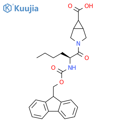 3-(2S)-2-({(9H-fluoren-9-yl)methoxycarbonyl}amino)hexanoyl-3-azabicyclo3.1.0hexane-6-carboxylic acid structure