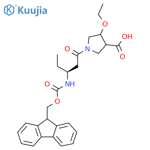 4-ethoxy-1-(3S)-3-({(9H-fluoren-9-yl)methoxycarbonyl}amino)pentanoylpyrrolidine-3-carboxylic acid structure
