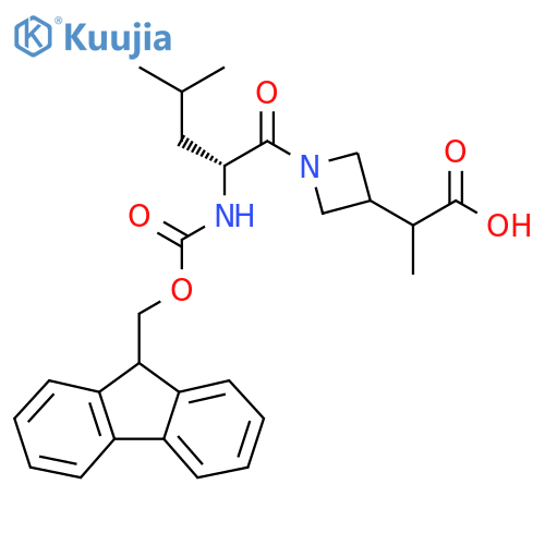2-{1-(2R)-2-({(9H-fluoren-9-yl)methoxycarbonyl}amino)-4-methylpentanoylazetidin-3-yl}propanoic acid structure
