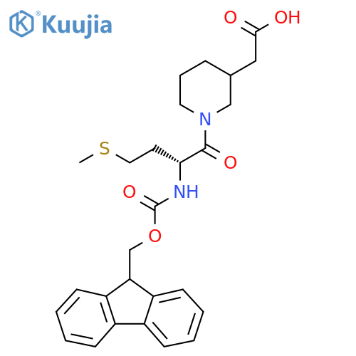 2-{1-(2R)-2-({(9H-fluoren-9-yl)methoxycarbonyl}amino)-4-(methylsulfanyl)butanoylpiperidin-3-yl}acetic acid structure