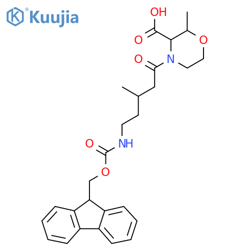 4-5-({(9H-fluoren-9-yl)methoxycarbonyl}amino)-3-methylpentanoyl-2-methylmorpholine-3-carboxylic acid structure