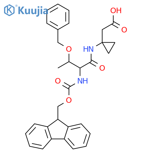 2-{1-3-(benzyloxy)-2-({(9H-fluoren-9-yl)methoxycarbonyl}amino)butanamidocyclopropyl}acetic acid structure