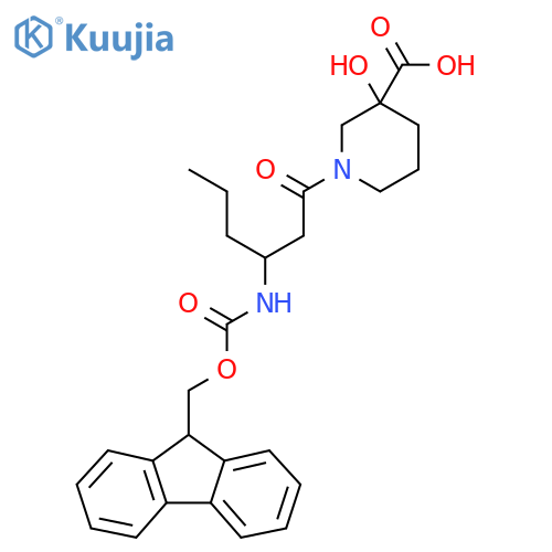 1-3-({(9H-fluoren-9-yl)methoxycarbonyl}amino)hexanoyl-3-hydroxypiperidine-3-carboxylic acid structure