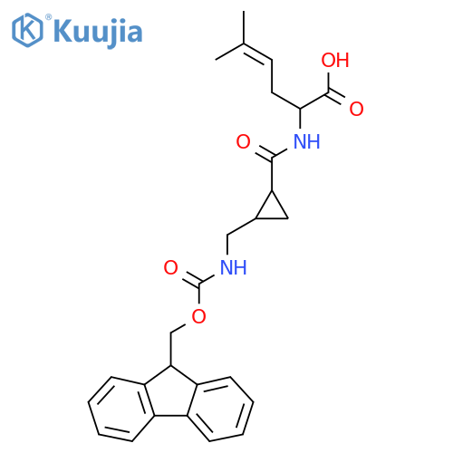 2-({2-({(9H-fluoren-9-yl)methoxycarbonyl}amino)methylcyclopropyl}formamido)-5-methylhex-4-enoic acid structure