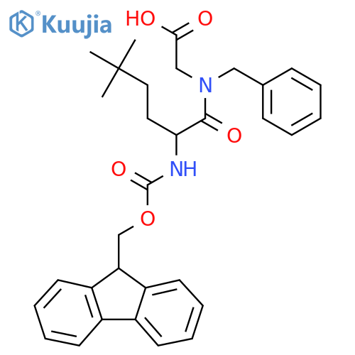 2-N-benzyl-2-({(9H-fluoren-9-yl)methoxycarbonyl}amino)-5,5-dimethylhexanamidoacetic acid structure