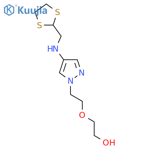 2-2-(4-{(1,3-dithiolan-2-yl)methylamino}-1H-pyrazol-1-yl)ethoxyethan-1-ol structure