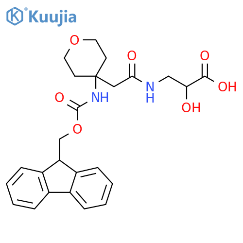 3-{2-4-({(9H-fluoren-9-yl)methoxycarbonyl}amino)oxan-4-ylacetamido}-2-hydroxypropanoic acid structure