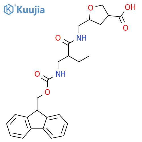 5-({2-({(9H-fluoren-9-yl)methoxycarbonyl}amino)methylbutanamido}methyl)oxolane-3-carboxylic acid structure