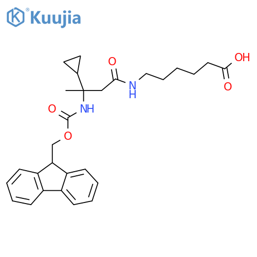 6-3-cyclopropyl-3-({(9H-fluoren-9-yl)methoxycarbonyl}amino)butanamidohexanoic acid structure