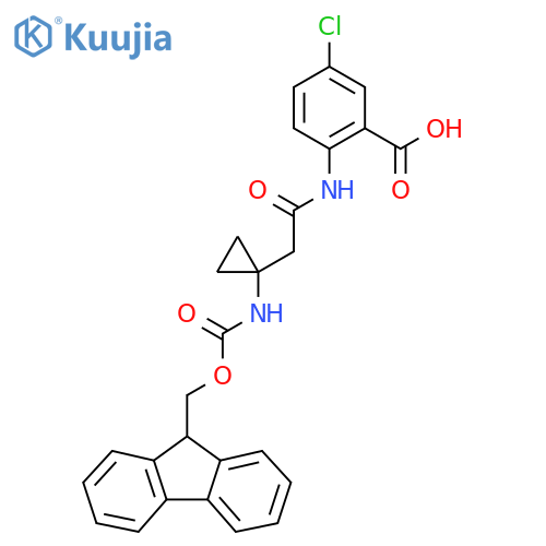 5-chloro-2-{2-1-({(9H-fluoren-9-yl)methoxycarbonyl}amino)cyclopropylacetamido}benzoic acid structure