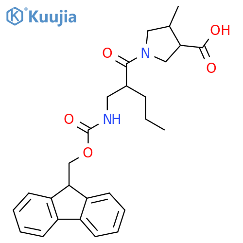 1-{2-({(9H-fluoren-9-yl)methoxycarbonyl}amino)methylpentanoyl}-4-methylpyrrolidine-3-carboxylic acid structure