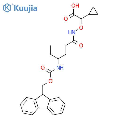 2-cyclopropyl-2-{4-({(9H-fluoren-9-yl)methoxycarbonyl}amino)hexanamidooxy}acetic acid structure