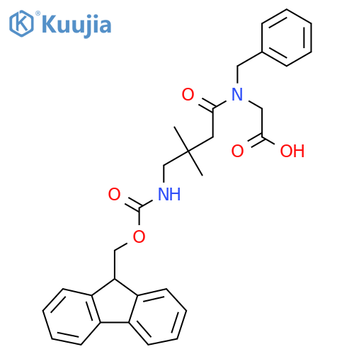2-N-benzyl-4-({(9H-fluoren-9-yl)methoxycarbonyl}amino)-3,3-dimethylbutanamidoacetic acid structure