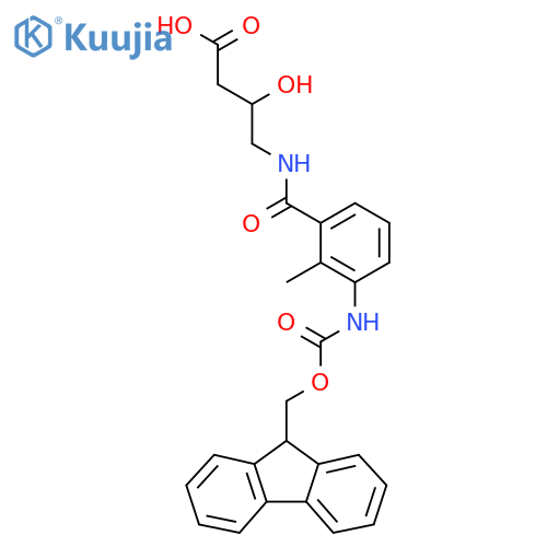 4-{3-({(9H-fluoren-9-yl)methoxycarbonyl}amino)-2-methylphenylformamido}-3-hydroxybutanoic acid structure