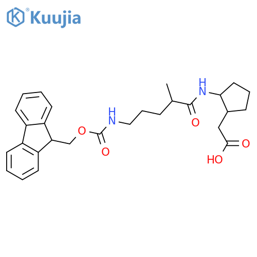 2-{2-5-({(9H-fluoren-9-yl)methoxycarbonyl}amino)-2-methylpentanamidocyclopentyl}acetic acid structure