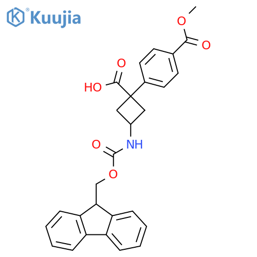 3-({(9H-fluoren-9-yl)methoxycarbonyl}amino)-1-4-(methoxycarbonyl)phenylcyclobutane-1-carboxylic acid structure