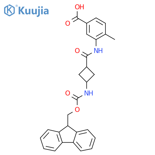 3-3-({(9H-fluoren-9-yl)methoxycarbonyl}amino)cyclobutaneamido-4-methylbenzoic acid structure