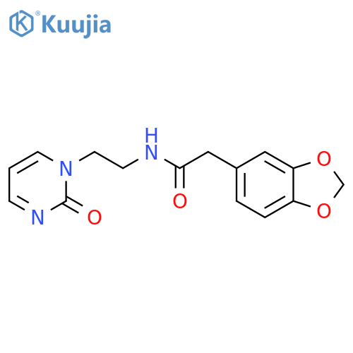 2-(2H-1,3-benzodioxol-5-yl)-N-[2-(2-oxo-1,2-dihydropyrimidin-1-yl)ethyl]acetamide structure