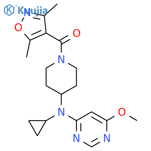 N-cyclopropyl-N-[1-(3,5-dimethyl-1,2-oxazole-4-carbonyl)piperidin-4-yl]-6-methoxypyrimidin-4-amine structure