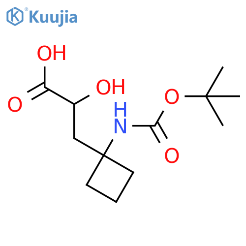 3-(1-{(tert-butoxy)carbonylamino}cyclobutyl)-2-hydroxypropanoic acid structure