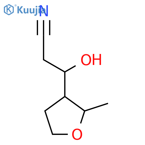 3-hydroxy-3-(2-methyloxolan-3-yl)propanenitrile structure