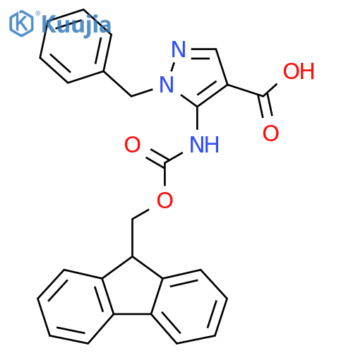 1-benzyl-5-({[(9H-fluoren-9-yl)methoxy]carbonyl}amino)-1H-pyrazole-4-carboxylic acid structure