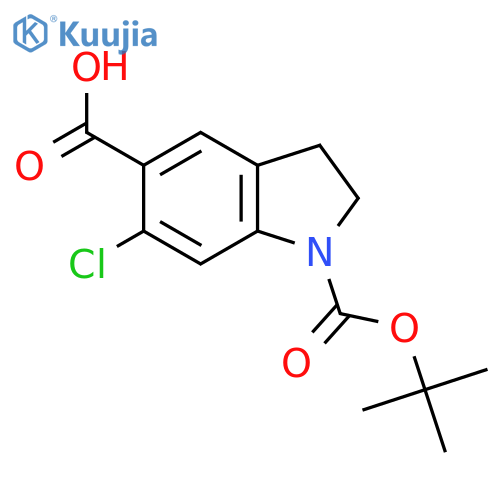 1-[(tert-butoxy)carbonyl]-6-chloro-2,3-dihydro-1H-indole-5-carboxylic acid structure