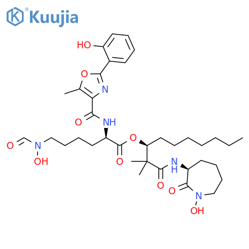 D-Lysine, N6-formyl-N6-hydroxy-N2-[[2-(2-hydroxyphenyl)-5-methyl-4-oxazolyl]carbonyl]-, (1S)-1-[2-[[(3S)-hexahydro-1-hydroxy-2-oxo-1H-azepin-3-yl]amino]-1,1-dimethyl-2-oxoethyl]octyl ester structure