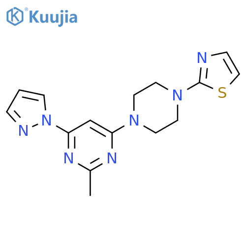 2-methyl-4-(1H-pyrazol-1-yl)-6-[4-(1,3-thiazol-2-yl)piperazin-1-yl]pyrimidine structure