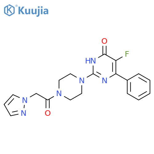 5-fluoro-6-phenyl-2-{4-2-(1H-pyrazol-1-yl)acetylpiperazin-1-yl}-3,4-dihydropyrimidin-4-one structure