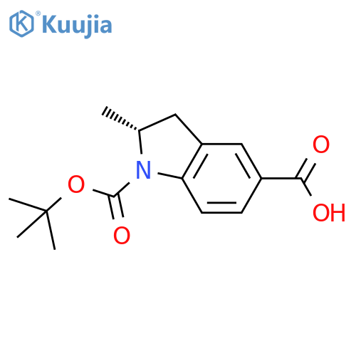 (2R)-1-(tert-butoxy)carbonyl-2-methyl-2,3-dihydro-1H-indole-5-carboxylic acid structure