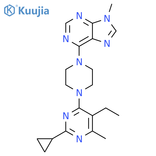 6-[4-(2-cyclopropyl-5-ethyl-6-methylpyrimidin-4-yl)piperazin-1-yl]-9-methyl-9H-purine structure