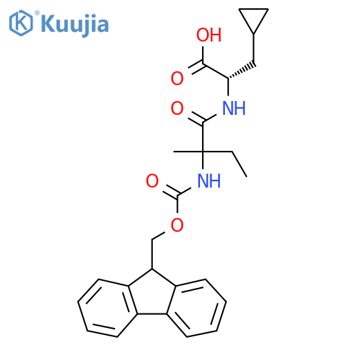 (2S)-3-cyclopropyl-2-2-({(9H-fluoren-9-yl)methoxycarbonyl}amino)-2-methylbutanamidopropanoic acid structure