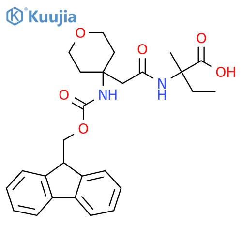 2-{2-4-({(9H-fluoren-9-yl)methoxycarbonyl}amino)oxan-4-ylacetamido}-2-methylbutanoic acid structure