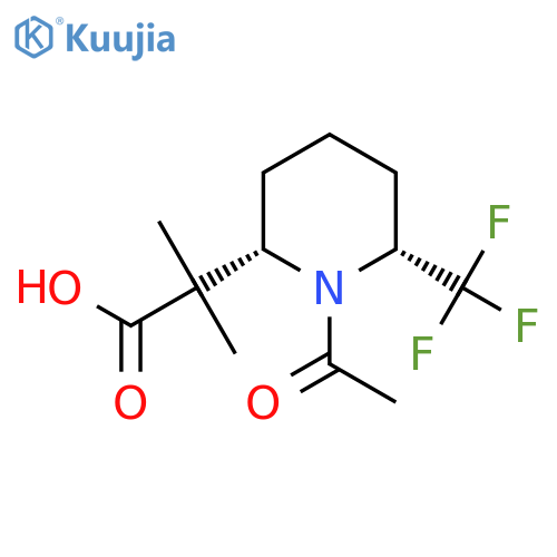 rac-2-[(2R,6S)-1-acetyl-6-(trifluoromethyl)piperidin-2-yl]-2-methylpropanoic acid structure