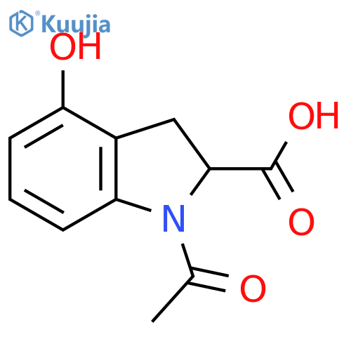 1-acetyl-4-hydroxy-2,3-dihydro-1H-indole-2-carboxylic acid structure