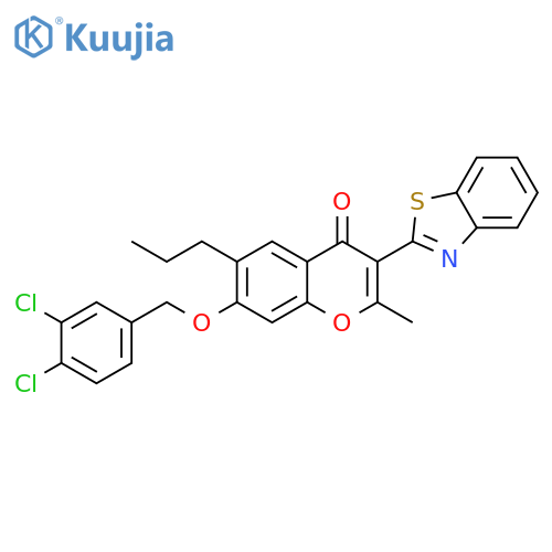 3-(1,3-benzothiazol-2-yl)-7-(3,4-dichlorophenyl)methoxy-2-methyl-6-propyl-4H-chromen-4-one structure