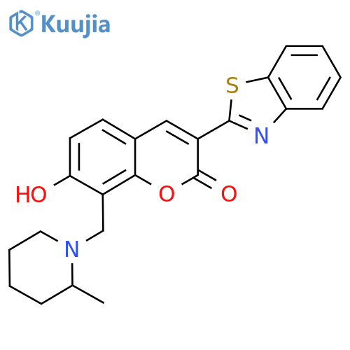 3-(1,3-benzothiazol-2-yl)-7-hydroxy-8-(2-methylpiperidin-1-yl)methyl-2H-chromen-2-one structure