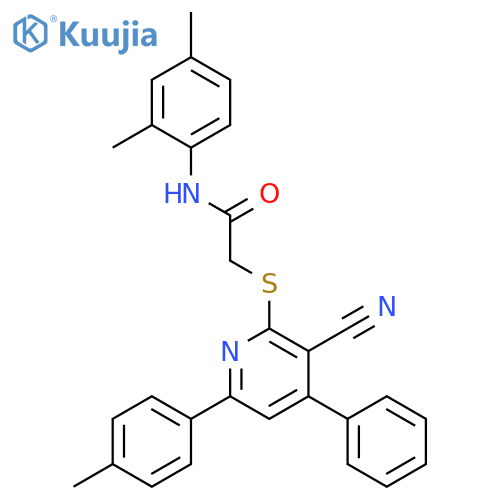 <br>2-(3-Cyano-4-phenyl-6-p-tolyl-pyridin-2-ylsulfanyl)-N-(2,4-dimethyl-phenyl) -acetamide structure