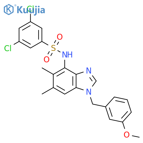 3,5-dichloro-N-[1-(3-methoxybenzyl)-5,6-dimethyl-1H-1,3-benzimidazol-4-yl]benzenesulfonamide structure